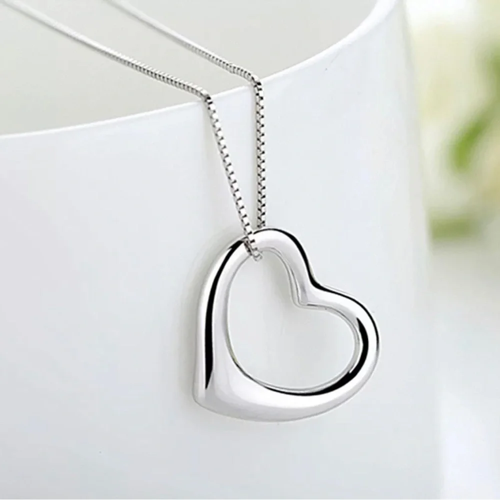Open Heart Sterling Silver Chain Necklace - Picture 3 of 10